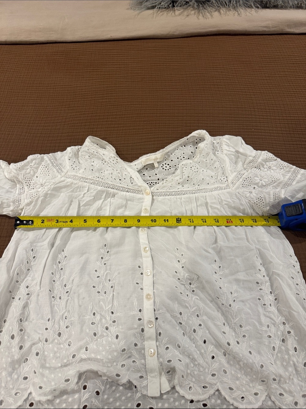 LoveShackFancy White Eyelet Button-Front Blouse - Picture 6 of 7